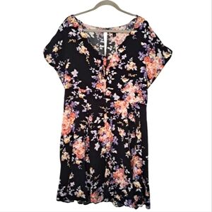 Torrid Floral Mini Challis Tie Front Fit & Flare Dress Plus Size 2